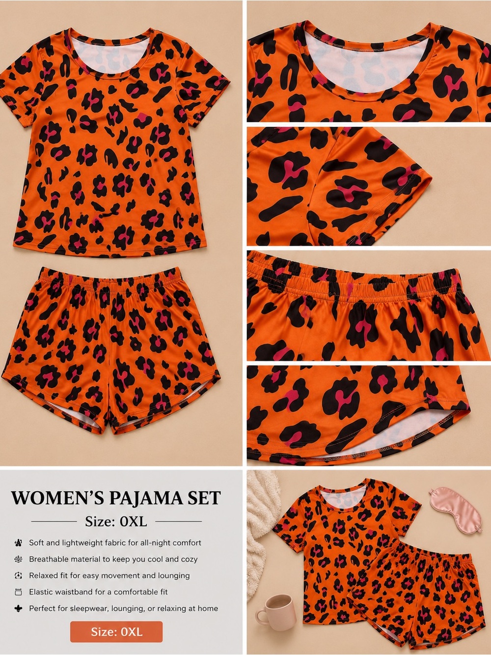 Orange Leopard Print Pajama Set